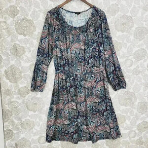 Talbots Paisley Print Midi Dress - Blue and Pink